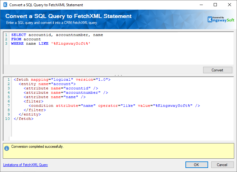 CRM Source Component - SQL2FetchXML Convertor
